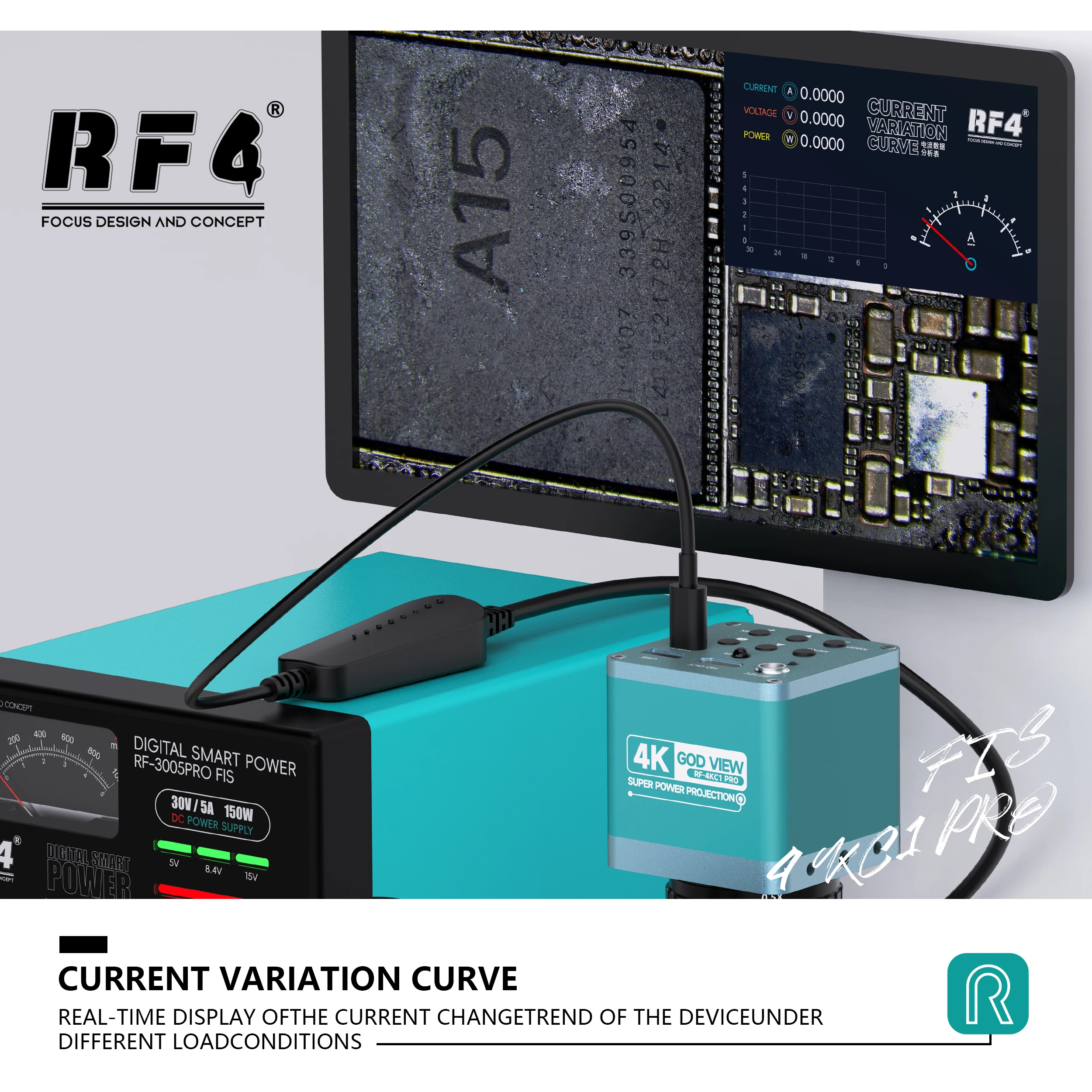 RF4 RF-4KC1 PRO Microscope HD 4K Camera, Real-time Current Tracking Curve Display  ，For Mobile Phone PCB Welding Repair