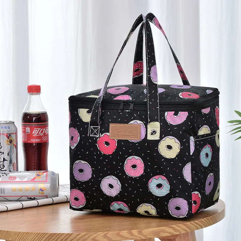 Bolsa de aislamiento cuadrada de 10L, bolsa de hielo portátil, bolsa de almuerzo con estampado de moda, Bento