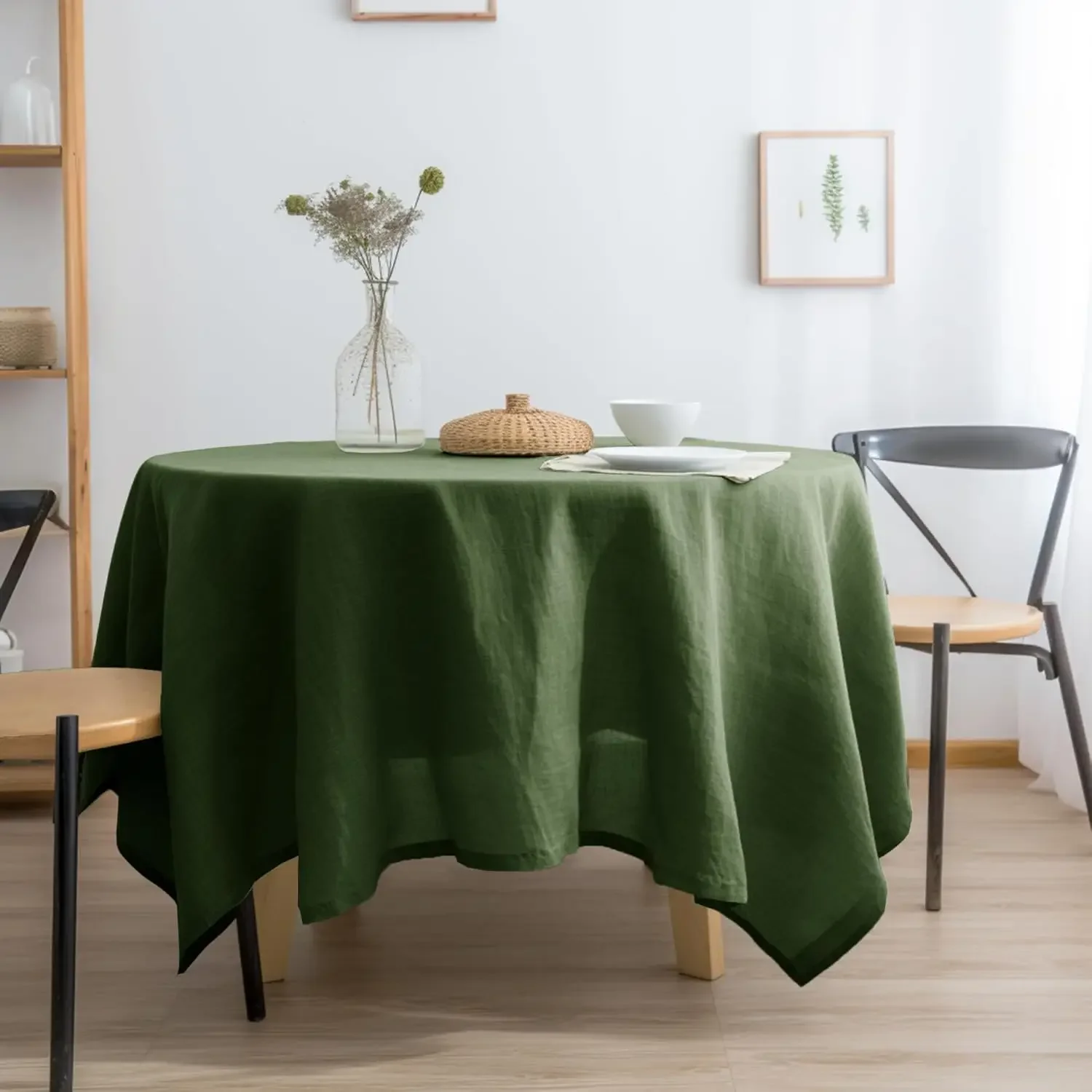 

100% Stone-washed Linen Solid Color Table Cover,Natural Fabric Tablecloth,for Kitchen Dining Room Party Holiday Tabletop Decor