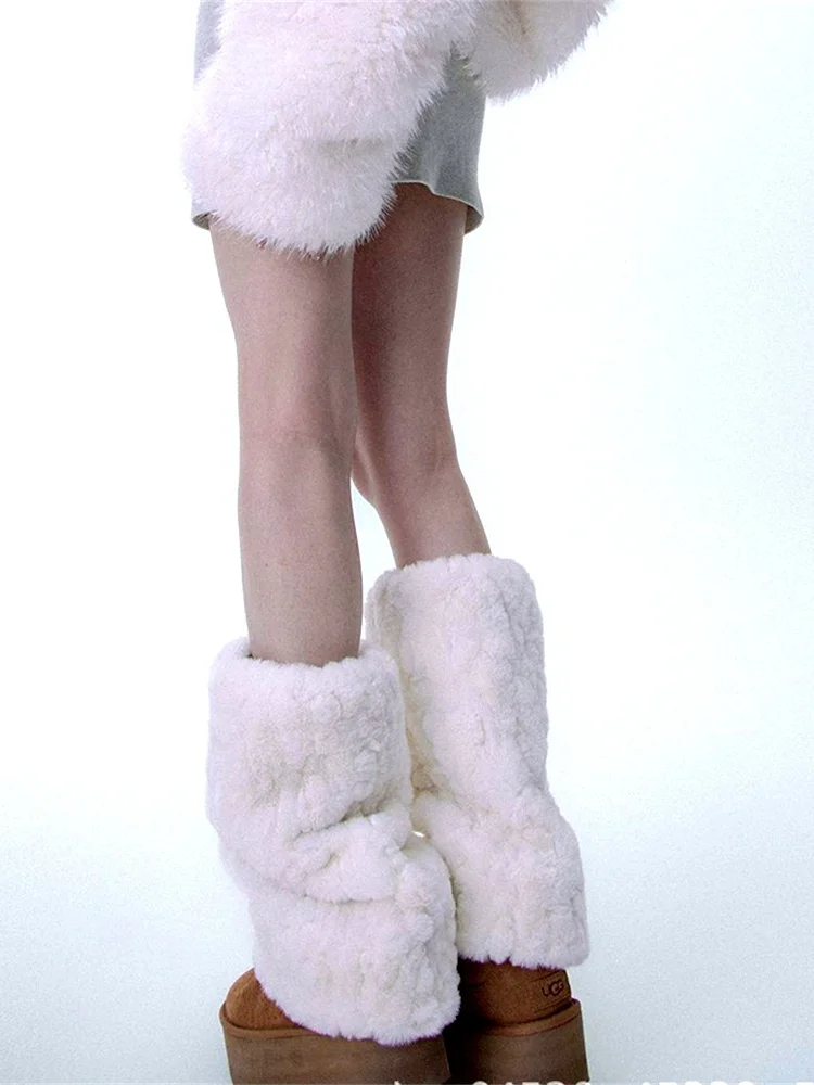 

Plush Fashionable Soft Stockings Fall Winter Leg Warmers for Women Faux Fur High Calf Warmers