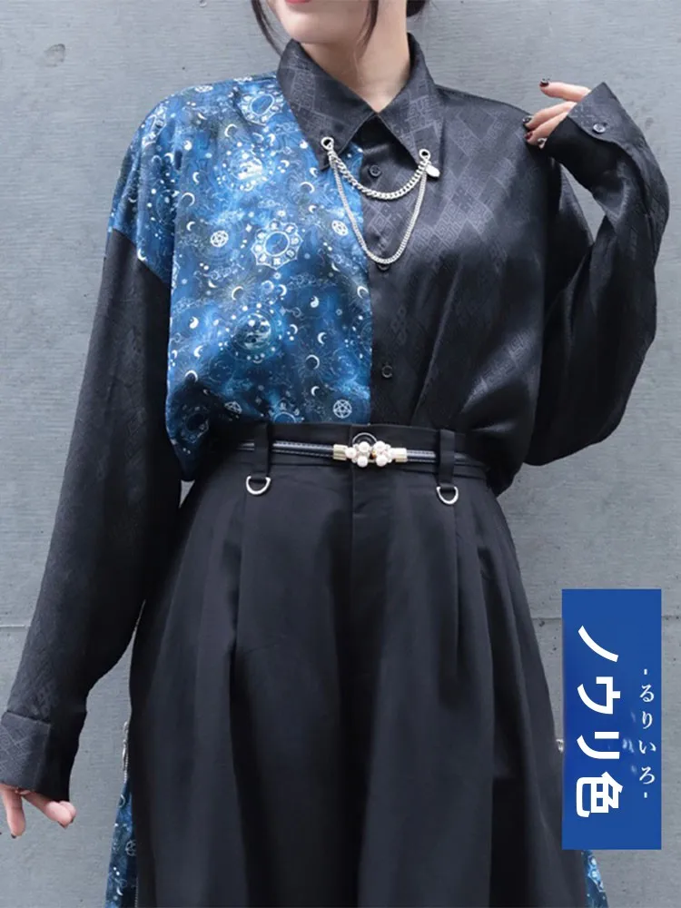

Long Sleeve Printed Shirt Unisex Astrology Yin Yang Theme Elegant Print Casual Loose Fit Polyester Blend Men's Women's Shirt