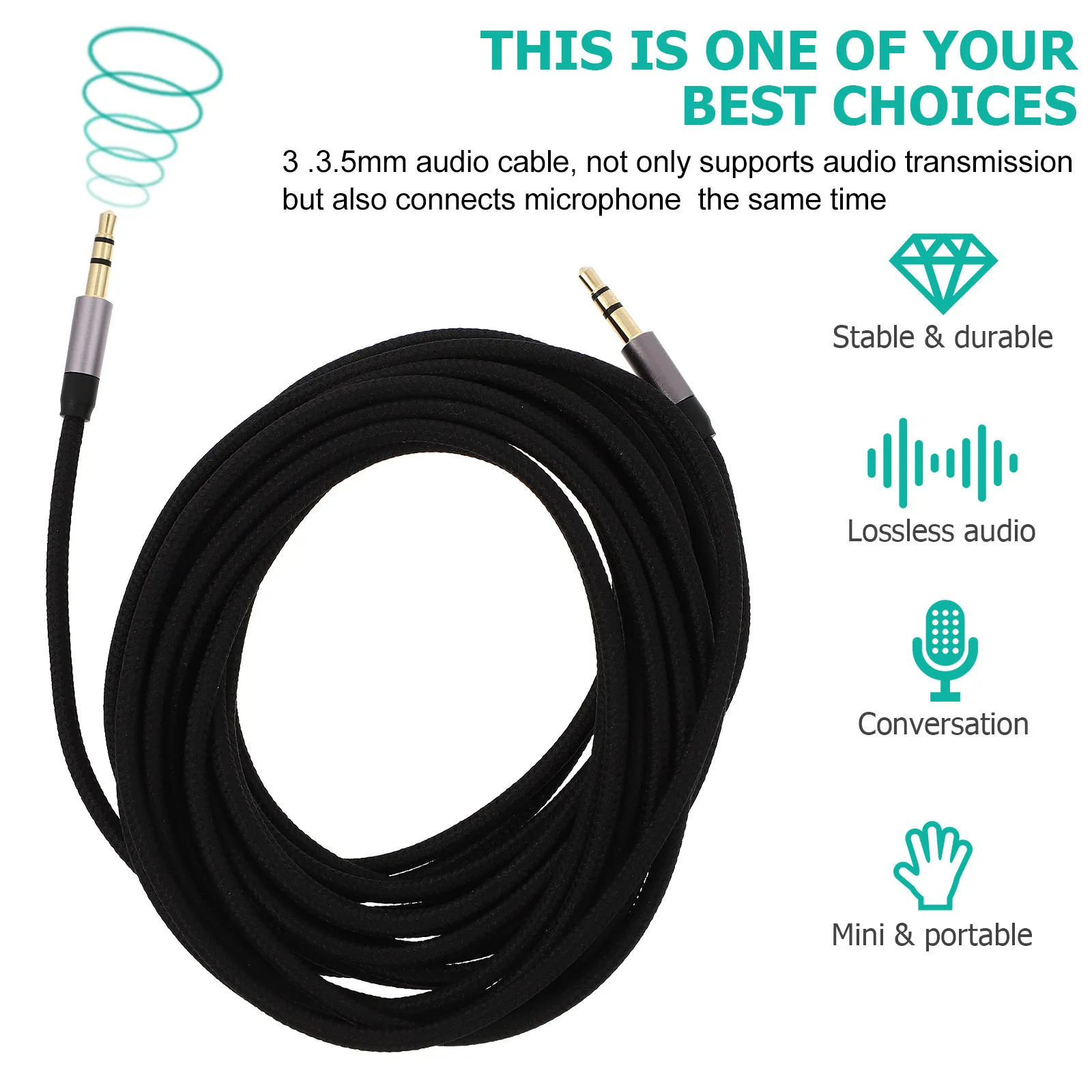 

High Quality 3.5Mm Male To Male Audio Aux Cable Stereo Sound For Headphones Phones Tablets Laptops Durable Nylon Copper Suitable