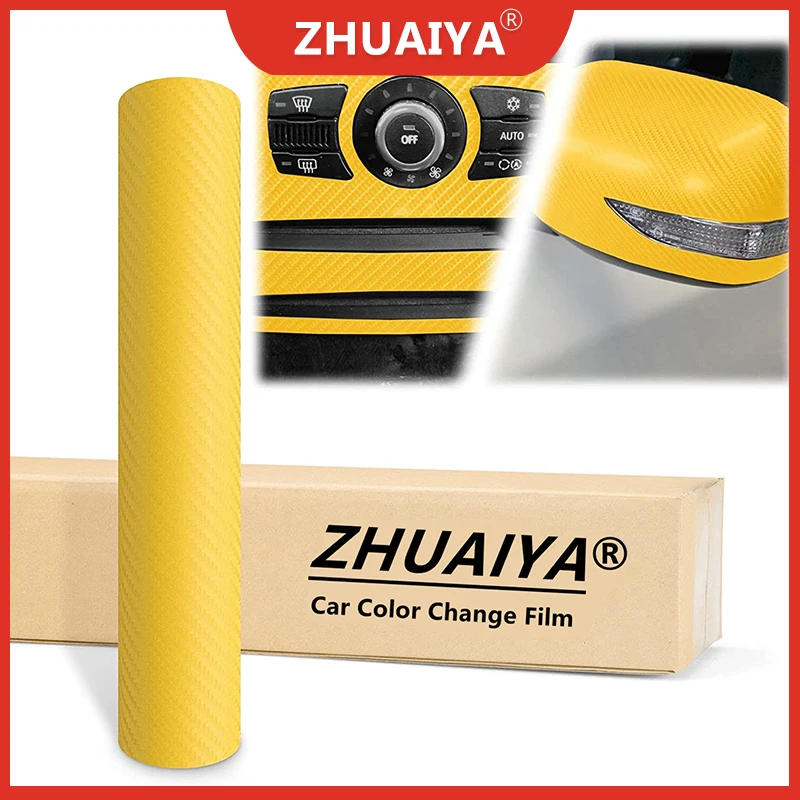 Car Color Change Film Sky Yellow 4D Carbon Fiber Semi Gloss Shiny Vinyl Wrap Sticker Decal Car Auto Vehicle Motorcycle Film