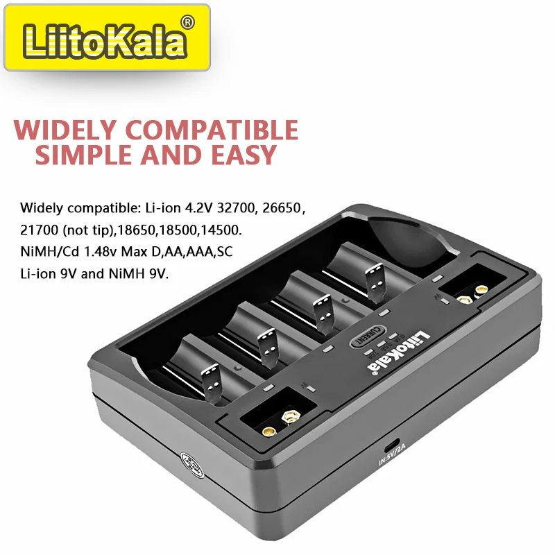 LiitoKala Lii-D4 9V 26650 18650 21700 18500 26700 16340 22650 AA AAA C SC D 3.7V 1.2V Lithium NiMH Smart Battery Charger view 5