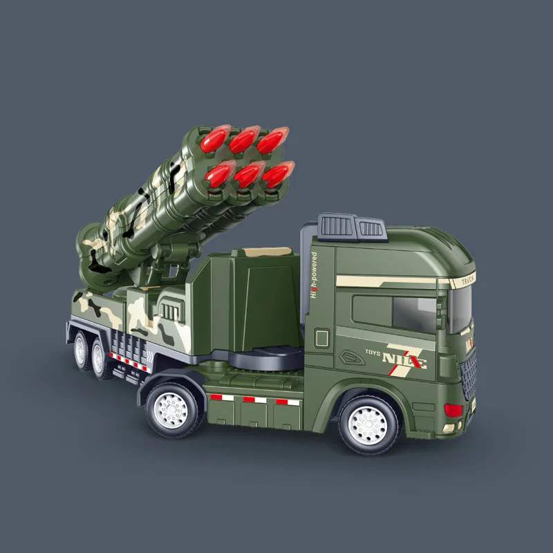 Inertia Large Children\'s Toy Car Simulation Military Car Missile Launch Rocket Car Simulation Military Car Model Birthday Gift