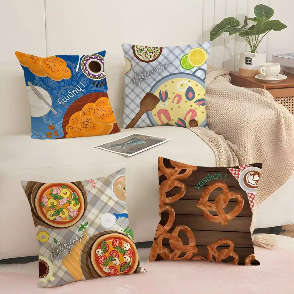 

Food Paella Pizza Wall Art Pillow Case Sofa Decorative Home Double-sided Printing Short Plush Cushion Pillow Cover Holiday Gift