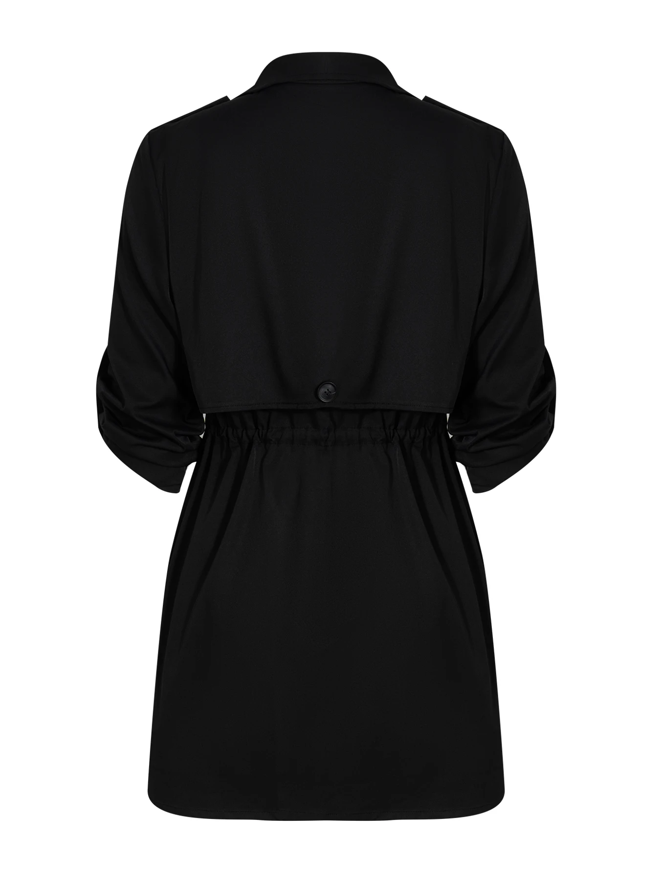 Damen-Trenchcoat, mittellang, zweireihig, langärmelig, mit Schulterklappen und Manschettenbändern, einfarbig, Windbreaker, für den täglichen Gebrauch und als Oberbekleidung. – Detail 6