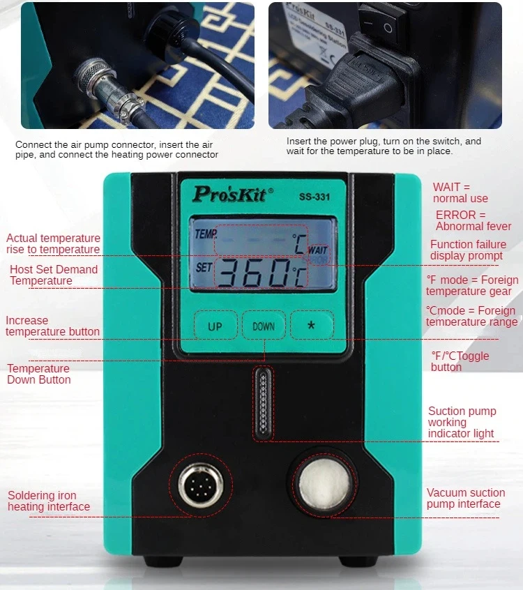 90W Ceramic Heating Desoldering Tool, Corrosion Resistant, 600mmHg Super Suction, for Continuous Electronics Repair Work SS-331H