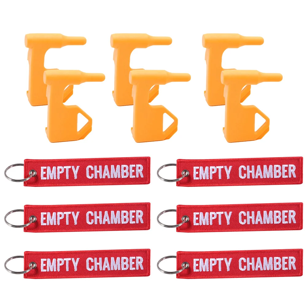 6 Pcs Empty Chamber Key Chains Aviation Safety Tag Indicator Red Double Sided Letter Embroidered Key Fobs Flags Loop Key Chain