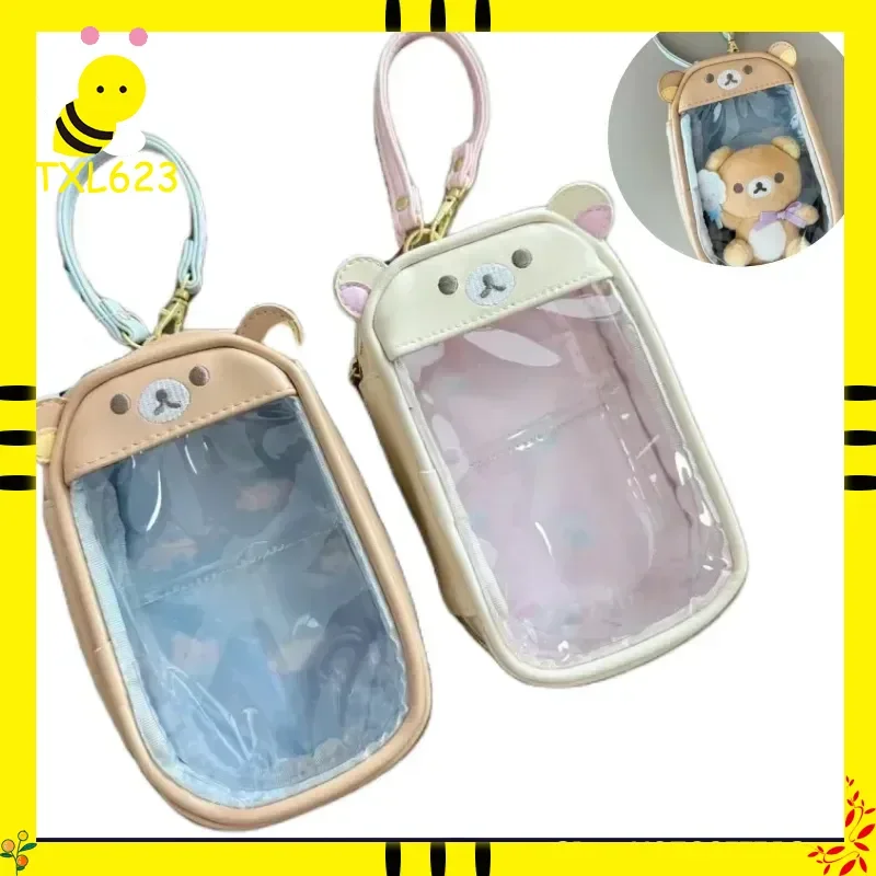 

Kawaii Rilakkuma Bear Sister, прозрачный кошелек для монет из искусственной кожи, детская сумка для ключей, держатель для карт, маленький кошелек, подарок с подвеской для хранения
