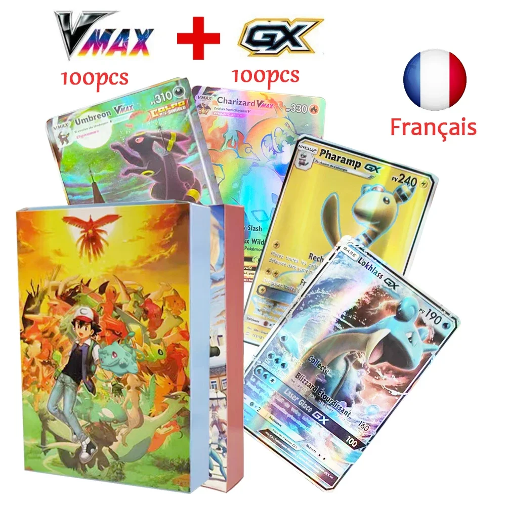 200pcs Pokemon Cards English Italiano French Deutsch Playing Charizard Vmax Gx Anime Pikachu Battle Trainer Collection Card Toy