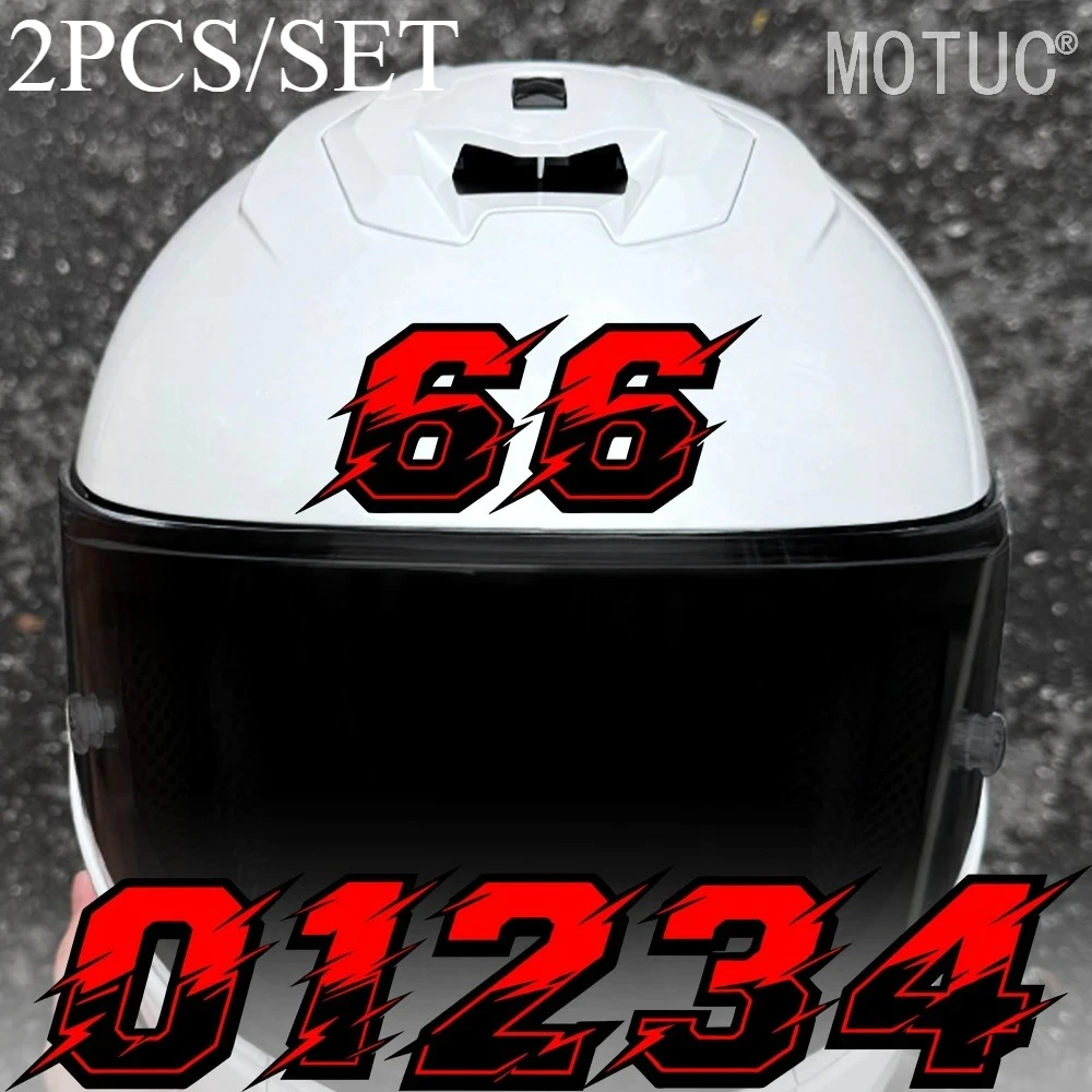 2Pcs Lightning Racing Number Stickers Red Black Waterproof Vinyl Decals For Motorcycle Helmet Body Decor