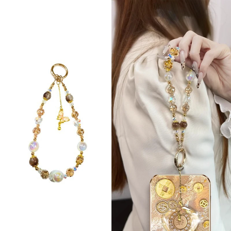 اليدوية حبة قصيرة الهاتف المعصم سلسلة الذهب احباط عقد بحلية متدلية على شكل فراشة ضوء فاخر كريستال الهاتف الحبل لمنع فقدان العالمي