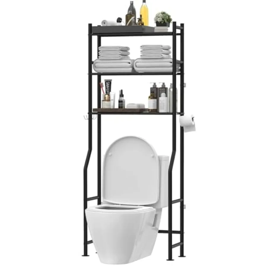 

Трехуровневая металлическая полка для хранения над унитазом с 4 крючками и держателем для бумаги