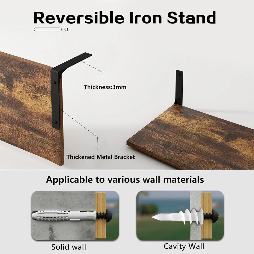 Deep Wall Shelves, Floating Shelves for Wall Display, 12” Deep Wall Mounted Shelves for Living Room, Bedroom, Kitchen, Office De