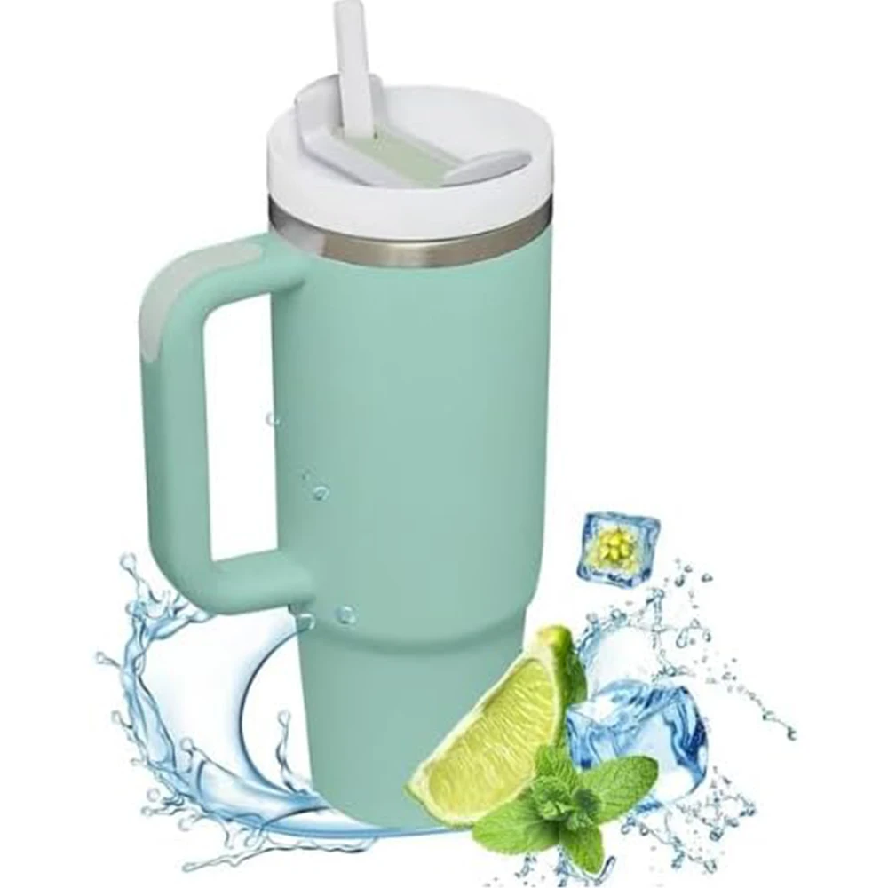 

Big Capacity Insulated Tumbler with Handle & White Straw 40oz Stainless Steel Outdoor Cups Vacuum Insulated for Travel & Gym