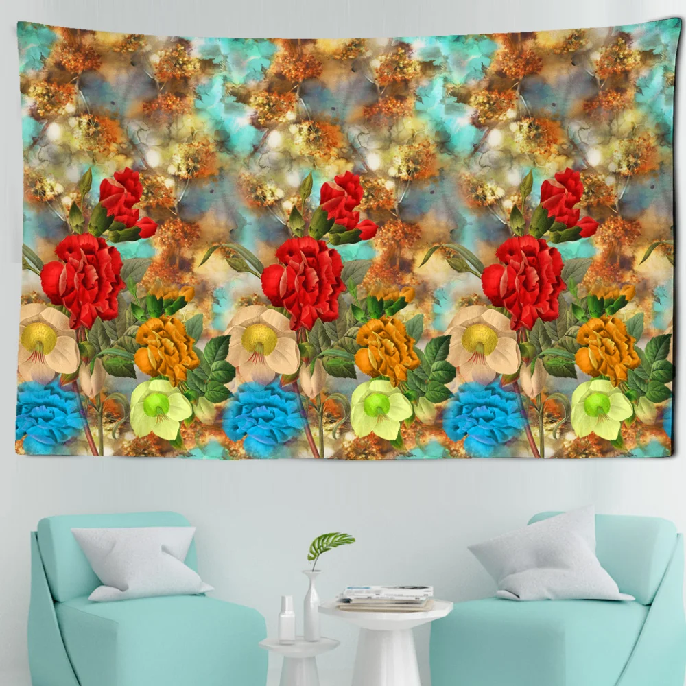 Colorful Flowers Oil Painting Tapestry Sunflower Art Wall Hanging Bohemian Hippie Witchcraft TAPIZ Art Dormitory Decor