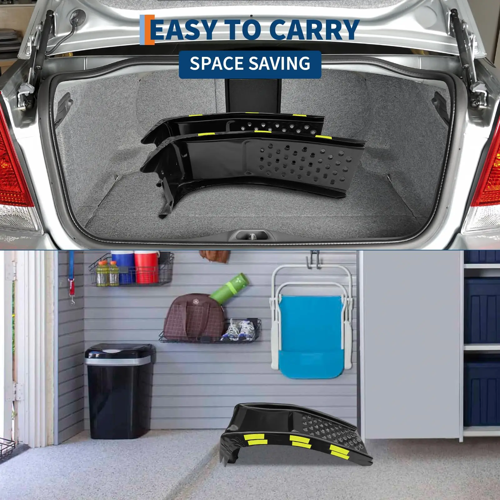 2 szt. Wytrzymałych ramp samochodowych o udźwigu 3600 kg z odblaskowymi naklejkami ostrzegawczymi na noc, rampy serwisowe do samochodów ciężarowych i garaży