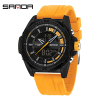 SANDA 3373 Sports Men's Electronic Quartz Watch Dual Display Luminous Shockproof Waterproof Calendar Digital Watches for Man
