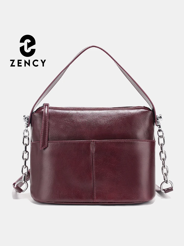 

Zency 2025 Chain Handbag Soft Leather Shoulder Top-Handle Bag Women's Fashion Designer Crossbody Purple Red Handbag Medium size
