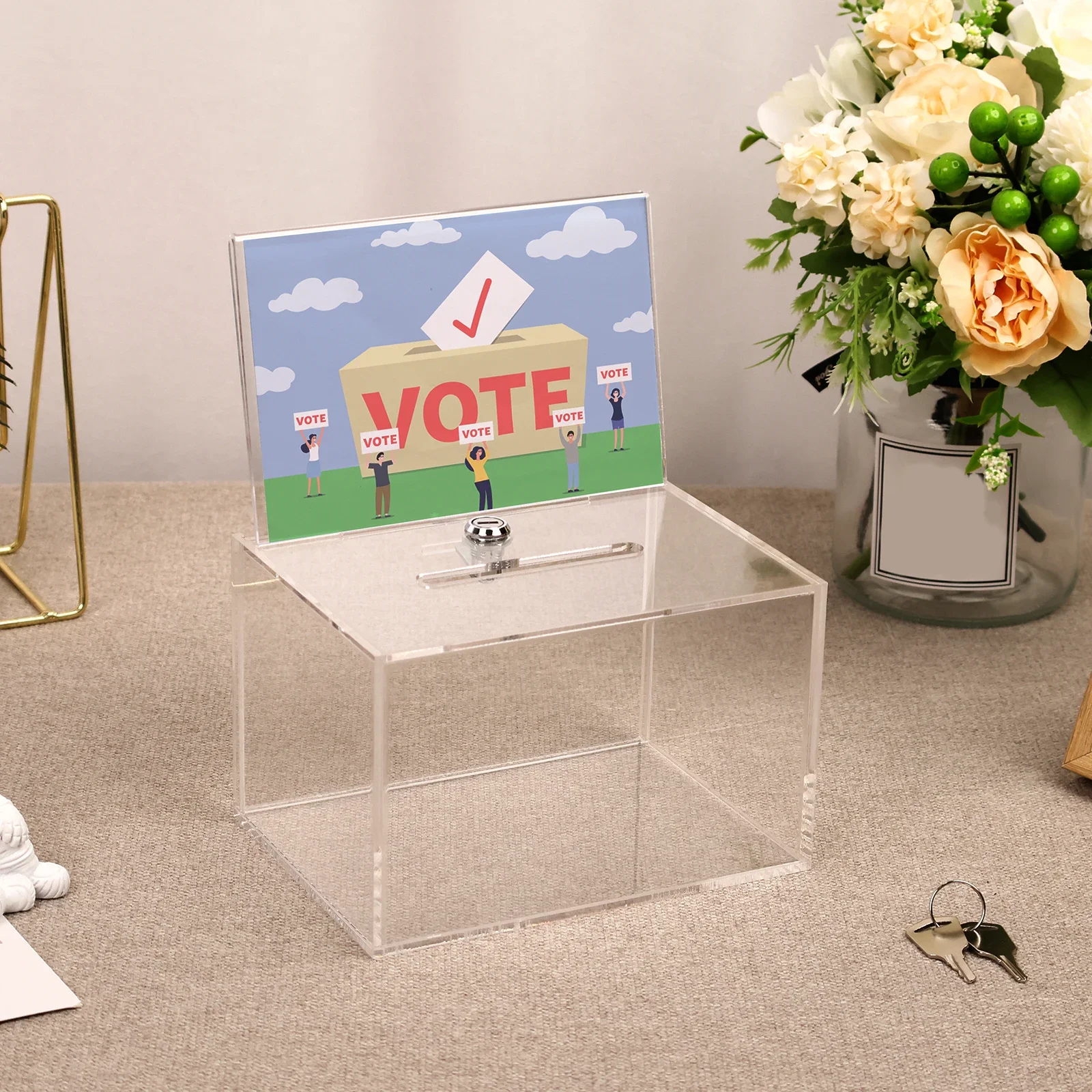 

Acrylic Donation Box with Lock Clear Ballot Box with Sign Holder Portable Suggestion Box Storage Container Multipurpose Reusable