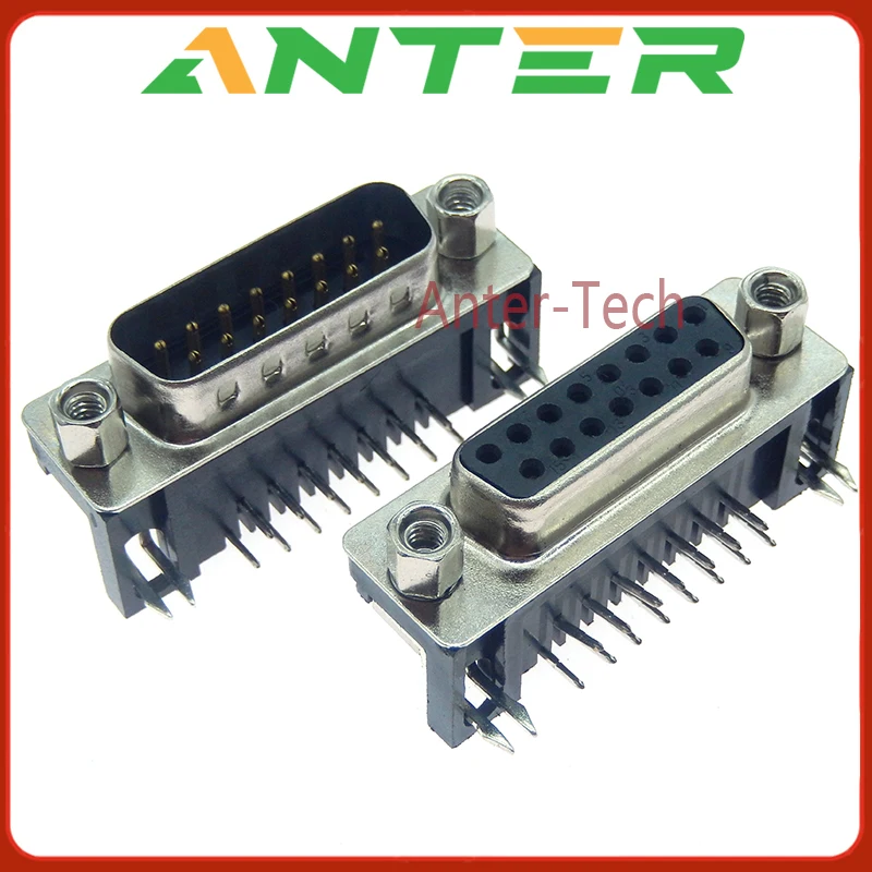 2PCS DR15 DB15 gold-plated D-SUB pins, 2 rows of pins, 3 rows of pins, 15-pin female and male PCB VGA mounting socket connector
