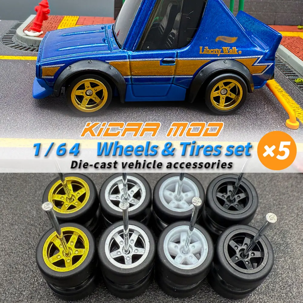 1/64 Modell Q Autoräder mit abnehmbaren Gummireifen für Spielzeug-Modellautos, Umbauteile für MINIGT (5 Autos) – Detail 4