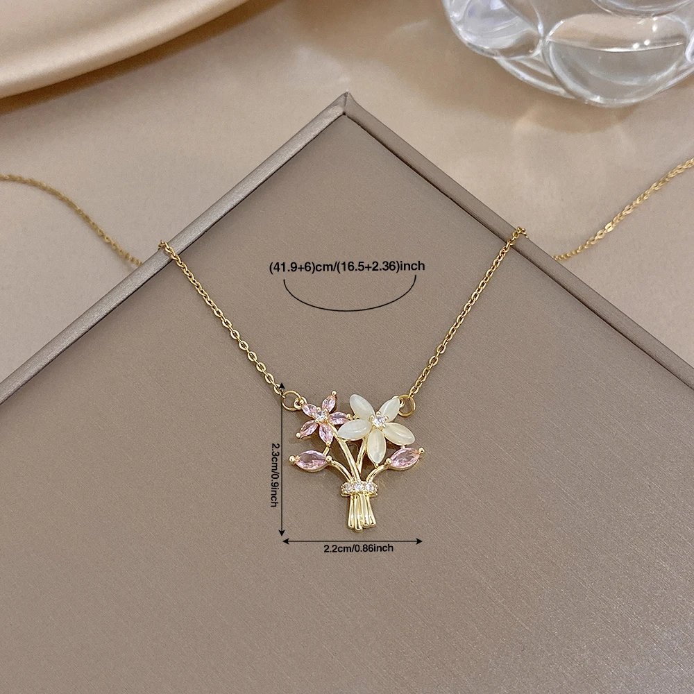 Luxury Cubic Zirconia Flower Pendant Necklaces for Women Elegant Gold Plated Stainless Steel Chokers Necklace Anti-fade Jewelry