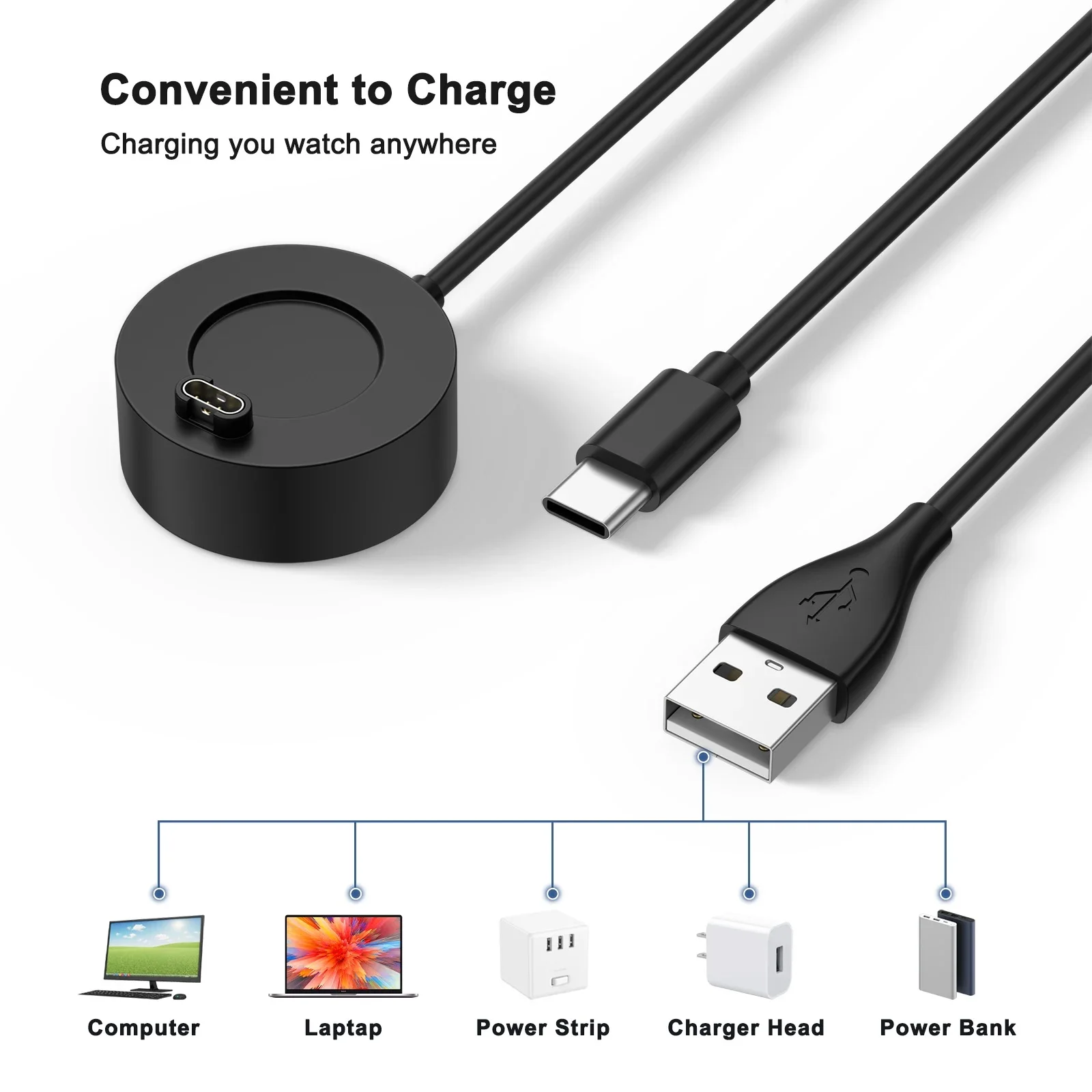 2 in 1 Type C Plug With Charger Cable For Garmin Fenix 7 6 5X Plus/Venu 2 Sq 2 3s Charging Dock For Vivoactive 4/Forerunner 945 view 3