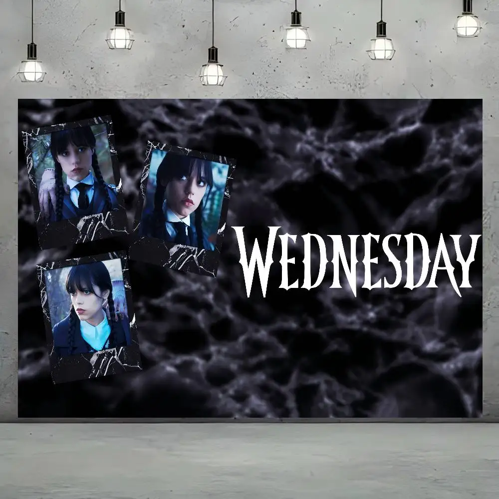 فيلم W-wednesday موضوع خلفية حفلة عيد ميلاد الديكور هدايا الطفل الفضاء الديكور راية الأطفال التصوير الدعائم