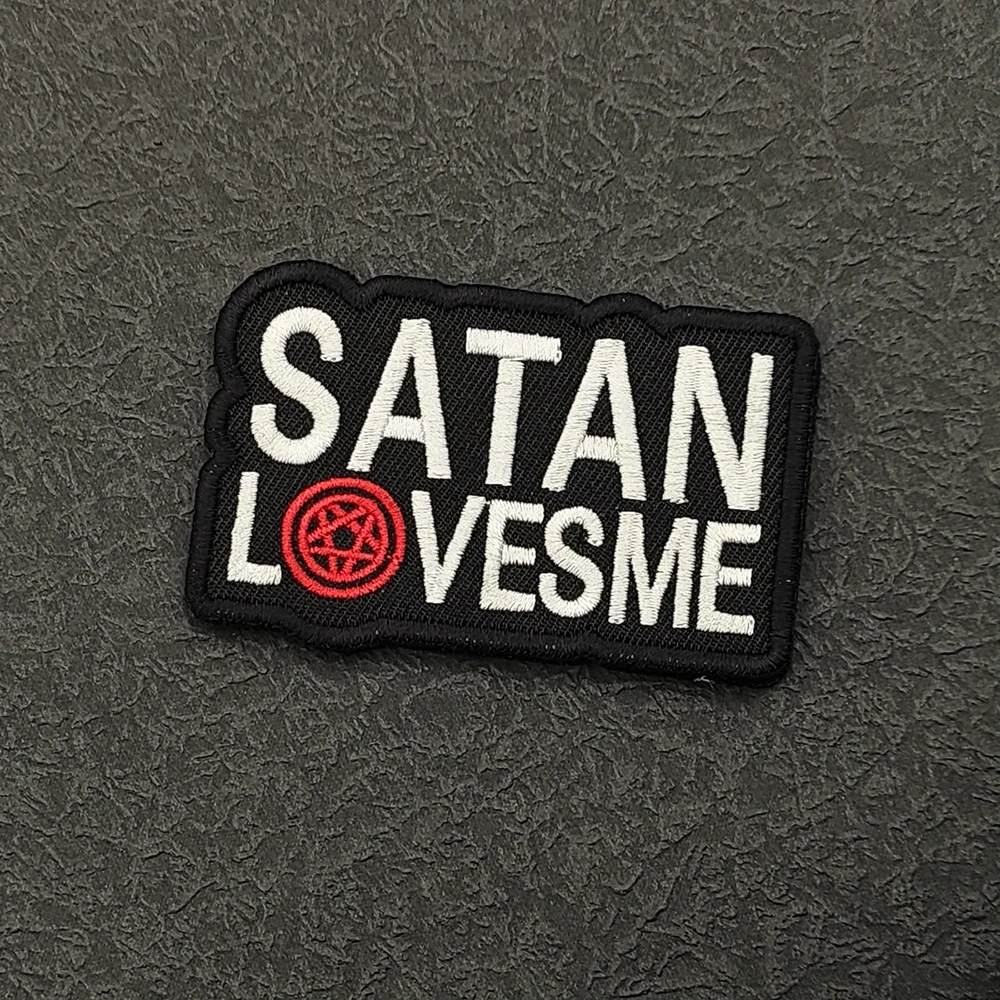 

Satan Love Me Applique Embroidery Patches Fabric Accessories Tactical Patches For Jacket Shoulder DIY Sew-on