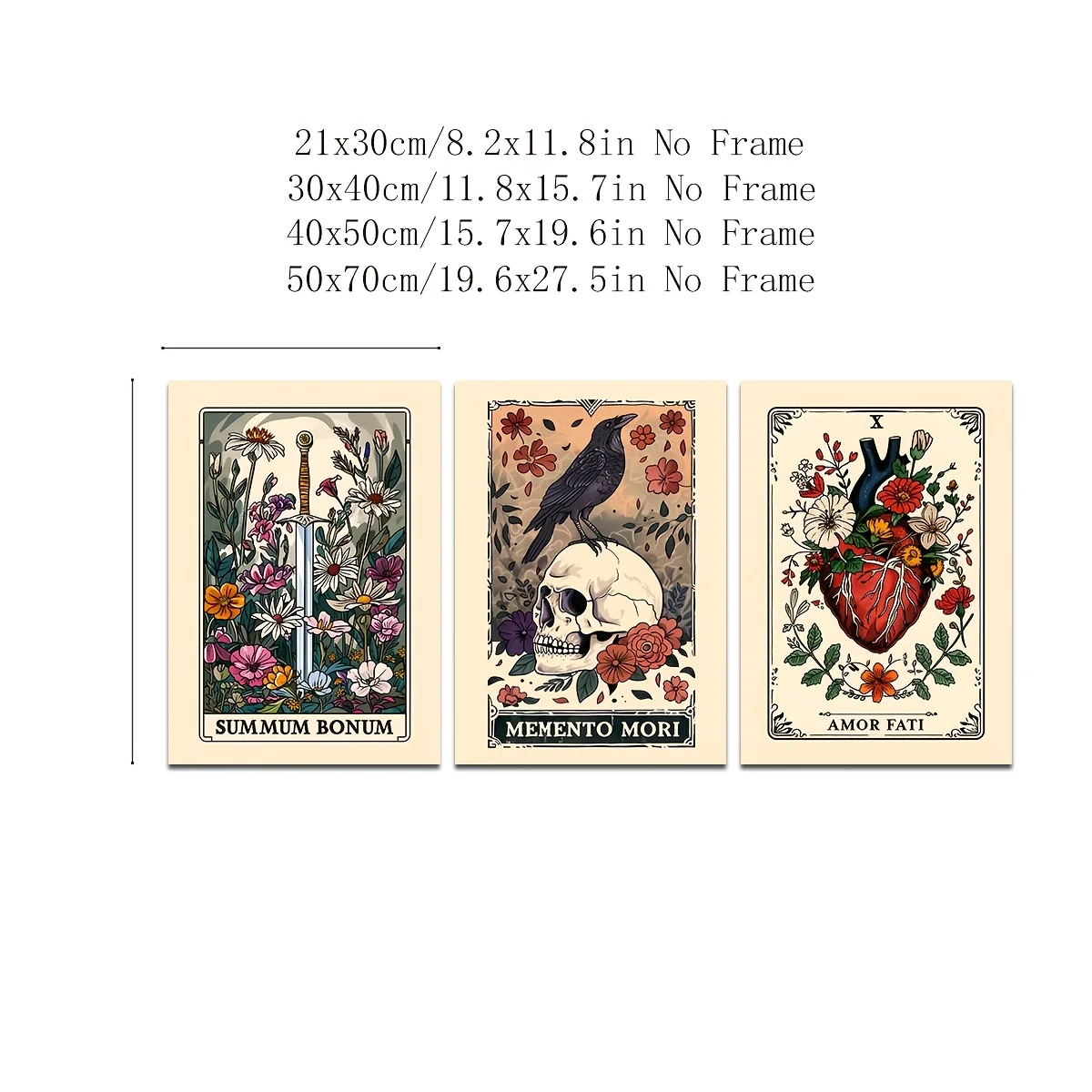 مجموعة مكونة من 3 قطع من بطاقات التارو ستويك ويزدوم - نمط بوهو ترابي، موضوع تذكار موري والتأمل، فن جداري حديث وبسيط لـ #3