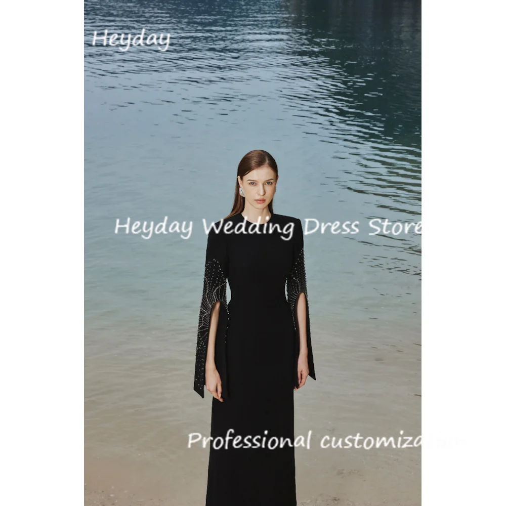 Heyday Crepe O-Neck  A-Line Floor-length Dresses Half Classics Draped Formal Occasion Evening Party Pretty Dresses 2024