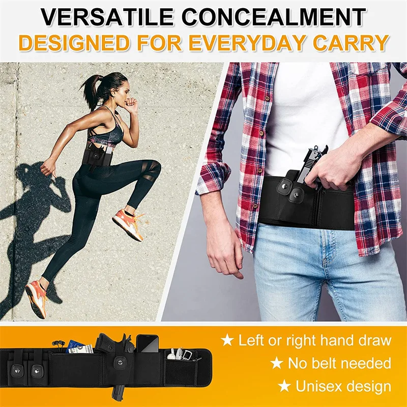 Tactical Belly Gun Holster Concealed Carry Waist Band Pistol Holder Magazine Bag Right Hand Belt Holster for Glock 19, 17, 42 ﻿