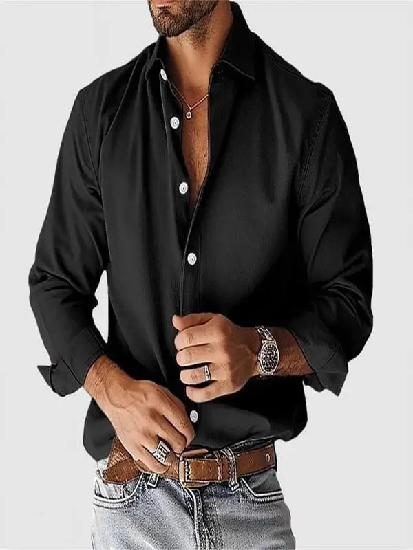 

Casual Versatile Pure Color Men's irt Stand Collar Button up Long Sve Polyester Fiber Daily Wear European Sle