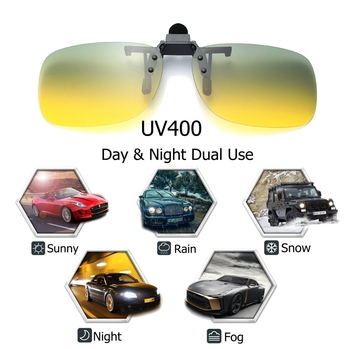 UV400 Day Night Vision Driving Clip on Sunglasses Flip Up Anti Glare Sun Glasses Clip Lens Polarized Lens Glasses Goggles Clip