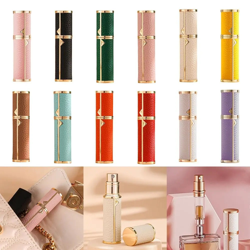 5ml Perfume Bottle PU Leather Lychee Pattern Cosmetic Container Empty Refillable Ultra-fine Mist Fragrance Container Travel