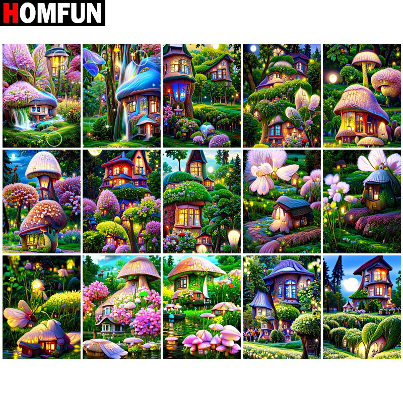 Картина для алмазной вышивки HOMFUN «Строительный гриб», картина из квадратных и круглых страз, 5D Вышивка крестиком, украшение для дома