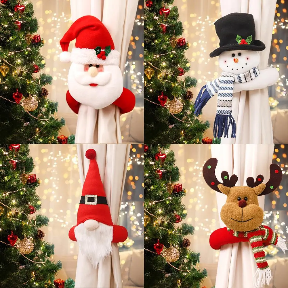 Christmas Curtain Buckle Cute Cartoon Santa Snowman Elk Shape Curtain Tieback For Home Bedroom Office Decoration