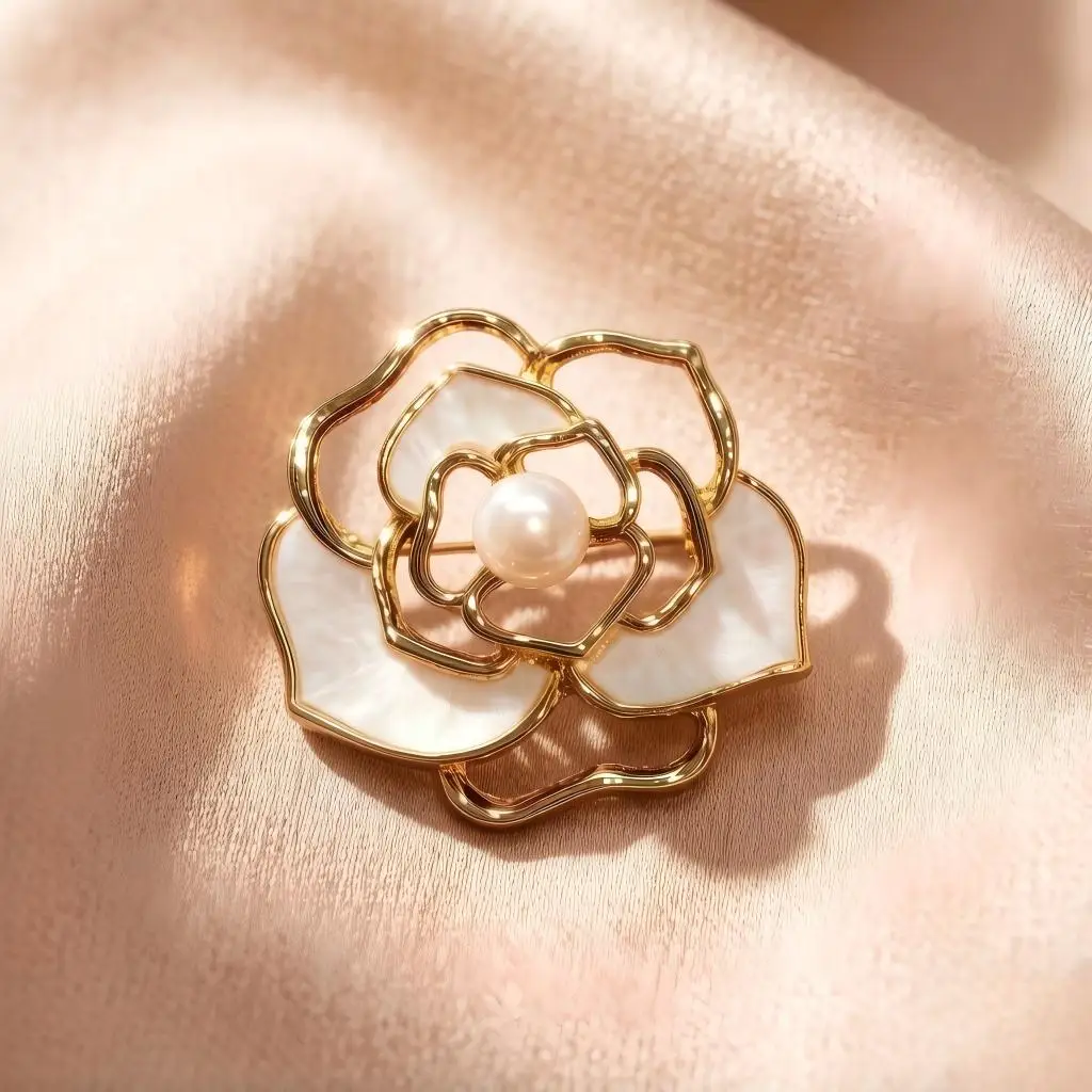 "Camellia" Golden Camellia Hollow-Out Brooch |   Korean-Style Elegant and High-End Accessories, Versatile Clothing Embellishments, Unique Personality Brooches, High-Value Anti-Exposure Gadgets for Women, Instagram-Worthy High-End Temperament Versatile Pins, Exquisite Brooches. - view 5