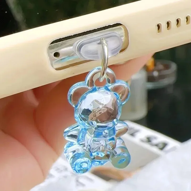 Kawaii Phone Dust Plug Charm Acrylic Bear Jack Dust Protection Stopper Cute Anti Dust Cap Charge Port Plug For iPhone Type C/IOS