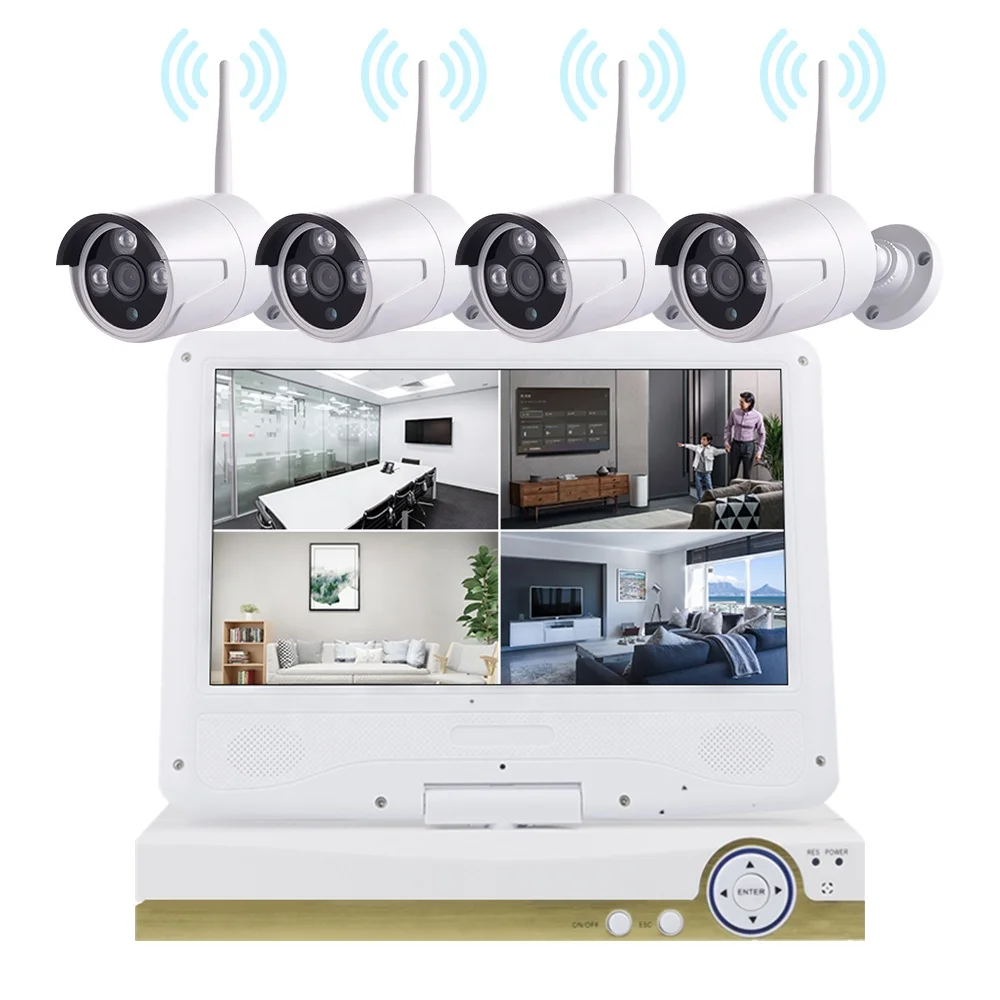 

Wireless Home Camera Video Surveillance System 4CH NVR Kit 1080P Security System CCTV 10.1" Monitor 4pcs Outdoor WiFi IP Cam