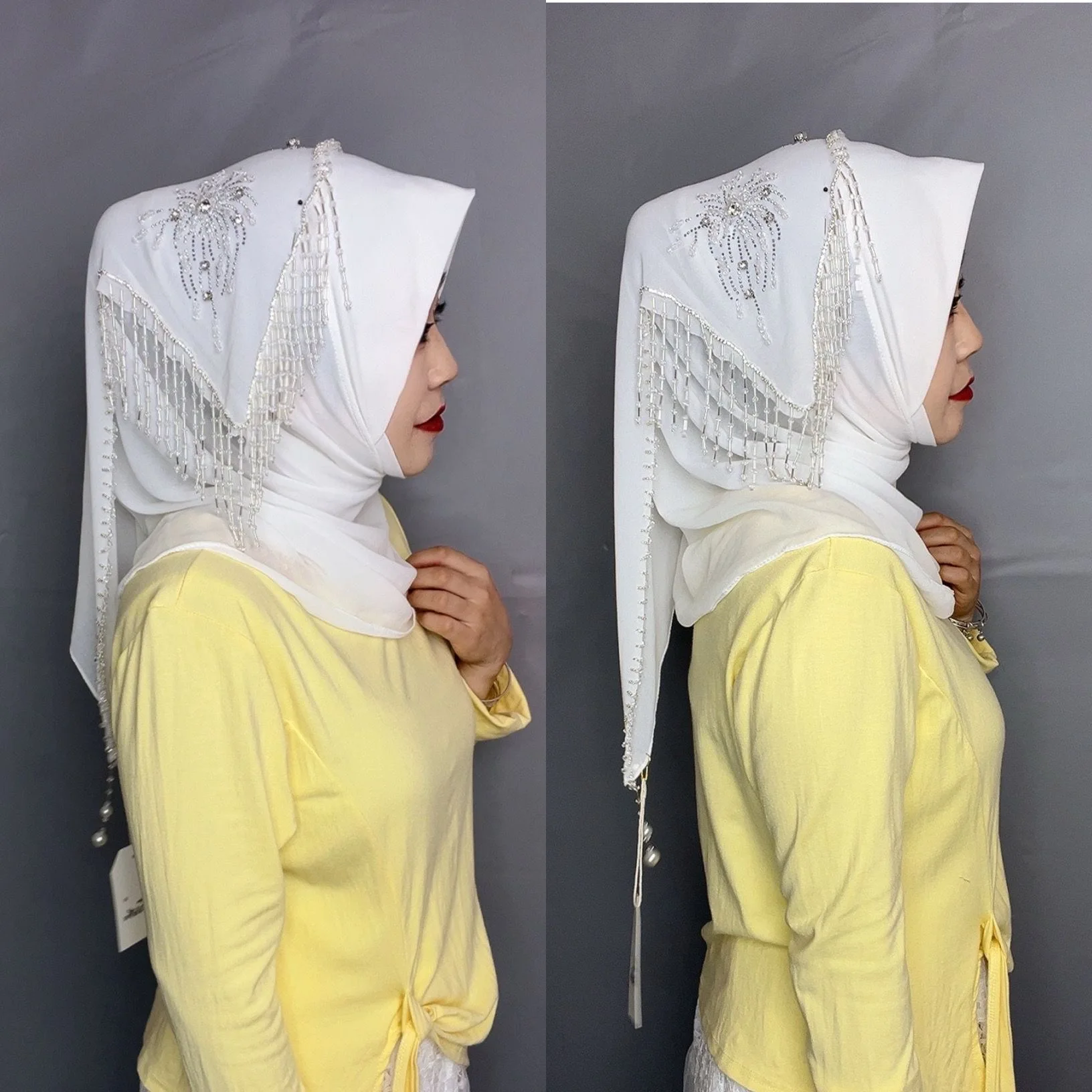 Douche de mariage femmes musulmanes perles Wrap Hijab Shayla écharpe