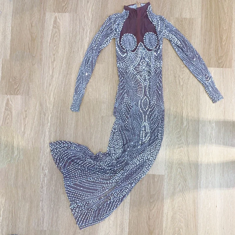 Vestido completo de pérolas com strass, vestido feminino para festa de casamento, comemoração de noite, roupa de baile, performance de palco, fantasia de festival xs7140