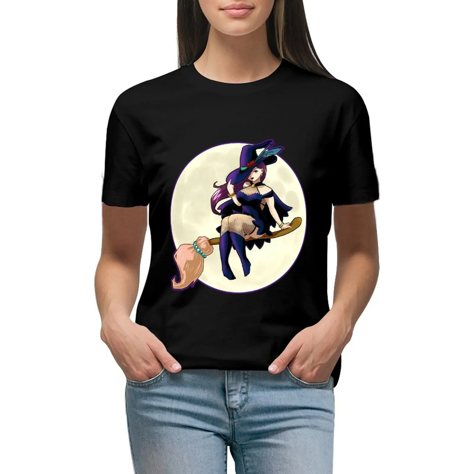 Sexy Anime Witch T-shirt vintage clothes graphics cat shirts for Women