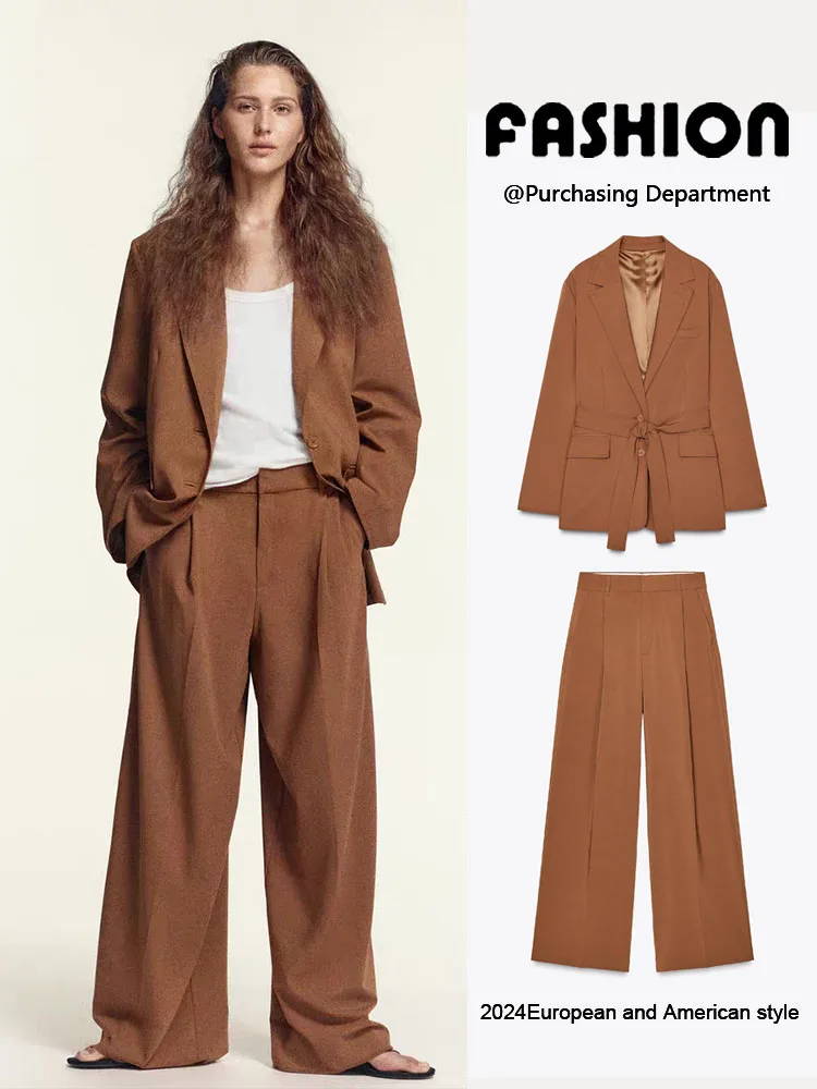 Abito da donna nuovo arrivo primaverile Jaet Pantaloni a pieghe a vita alta Lungo Sve abbottonatura Faionable Set da due pezzi Abbigliamento da lavoro