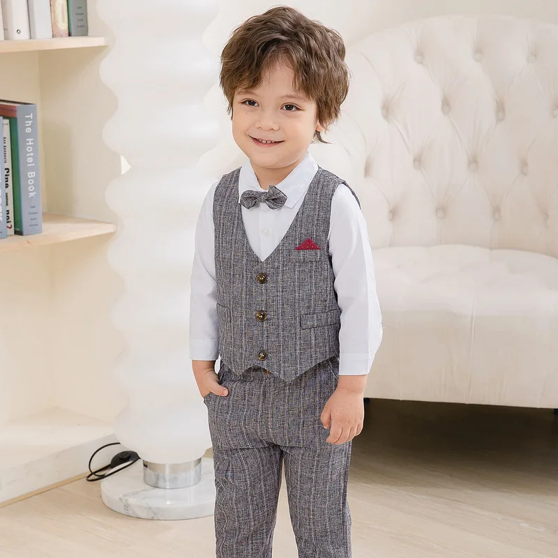 Baby Suit Birthday Clothes Gentleman Spring Outfits 1 2 3 4 5 Years Boys Party Suit Vest Pants 3PCS Sets Toddler Wedding Costume