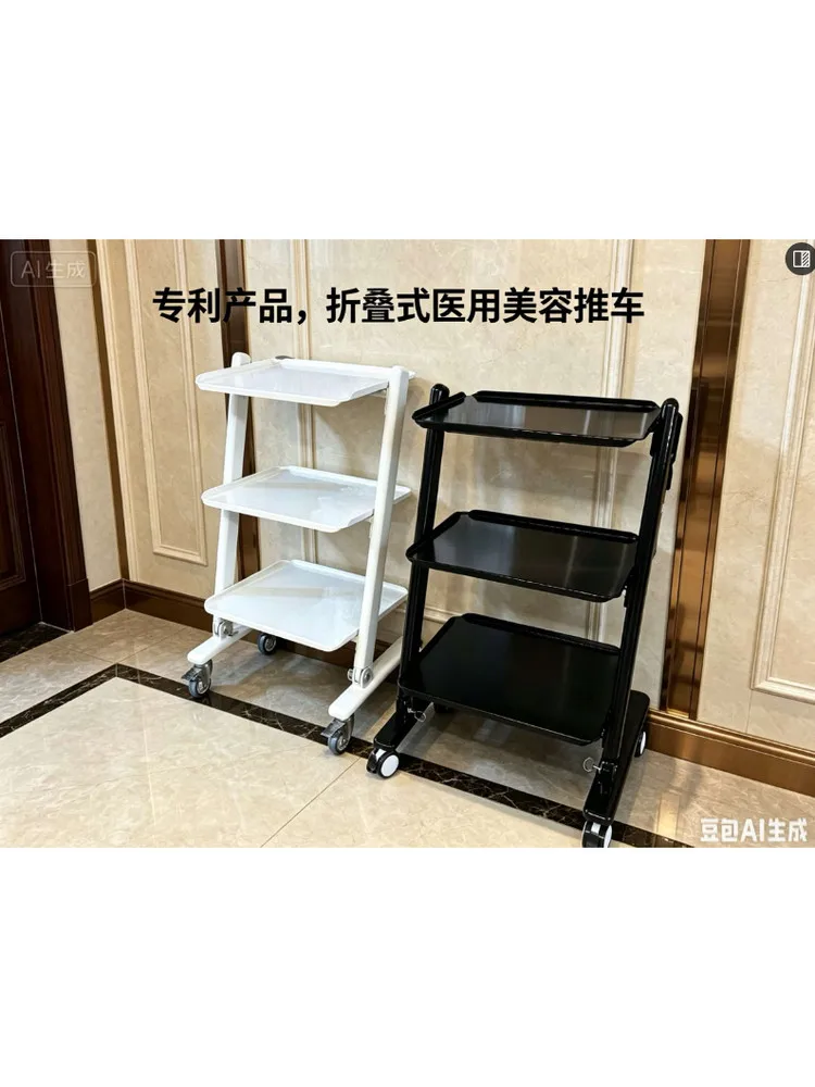 Korean Style All-Steel Mobile Cart Dental Rack Cart Equipment Instrument Cart Dental Storage Care Beauty Salon Tool Cart