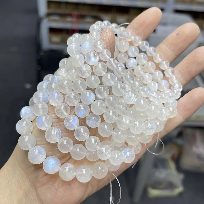 JD Natural Blue Moonstone Round Bead Strand Bracelets Women Men Charm Blue Flash Beads Luxury Energy Elastic Wrist Yoga Jewelry
