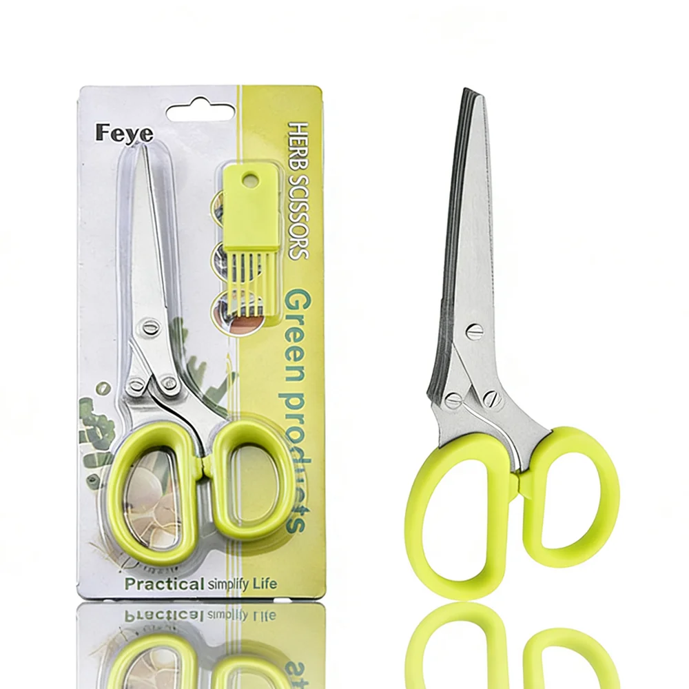 Dobeli 5 Layer Multi-functional Stainless Steel Scallion Scissors Vegetable Salad Chopping Kitchen Cutter Shears Accessories
